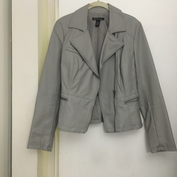 INC International Concepts Jackets & Blazers - Grey Vegan Leather Moto Jacket